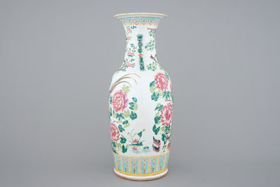 A tall Chinese famille rose vase with birds, 19th C.
