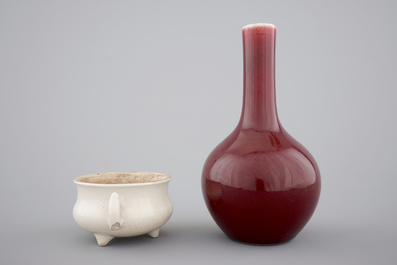 A Chinese sang de boeuf vase, 18/19th C. and a blanc de Chine censer, 18th C.