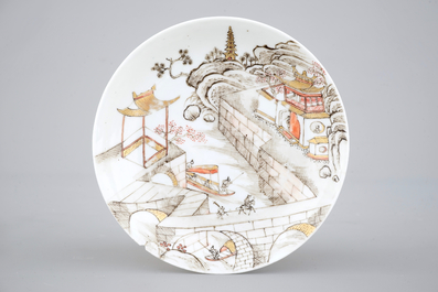 Two fine Chinese porcelain grisaille and gilt saucers, Yongzheng, 1722-1735