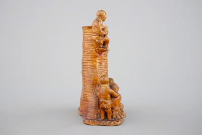 A Japanese pottery vase with children by a bamboo tree, probably Kyoto school, 19th C.