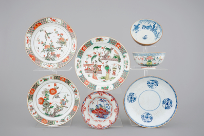 18th C. Chinese porcelain, mostly Kangxi famille verte: 4 plates and 3 bowls