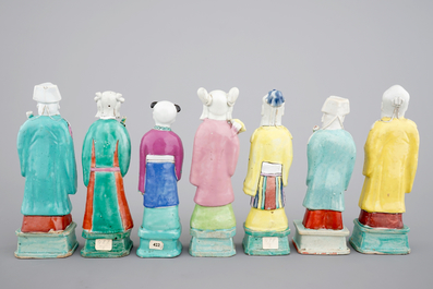A nice group of 7 Chinese porcelain figures of immortals, 19th C.
