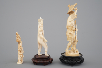 Three carved ivory figures, Japan and India, 19th C.