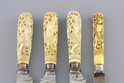 A collection of carved ivory handled cutlery, probably India, 19th C.