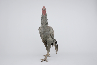 A large Japanese bronze fighting cock, 19th C.