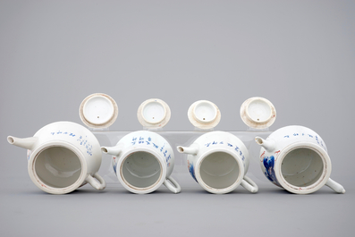 A rare set of four matching teapots with covers, 19/20th C.