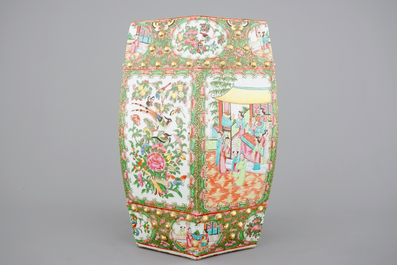 A Chinese Canton famille rose medallion hexagonal garden seat, 19th C.