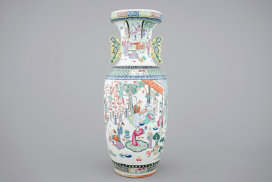 A tall Chinese famille rose porcelain vase with immortals, 19/20th C.