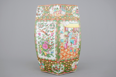 A Chinese Canton famille rose medallion hexagonal garden seat, 19th C.