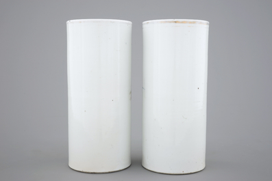 A pair of Chinese porcelain landscape hat stands, 19/20th C.