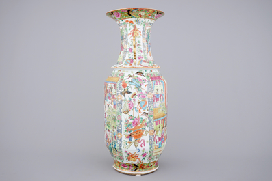 A large Chinese Canton famille rose vase with court scenes, Daoguang, 19th C.