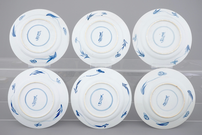 A set of six blue and white Chinese porcelain plates, Kangxi, ca. 1700
