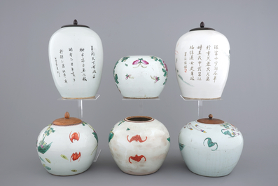 A lot of 6 Chinese famille rose ginger jars, 19/20th C.