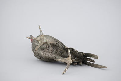 A large Japanese bronze fighting cock, 19th C.