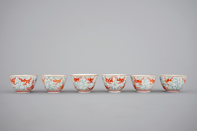 Six Japanese Kakiemon porcelain cups, 18th C.