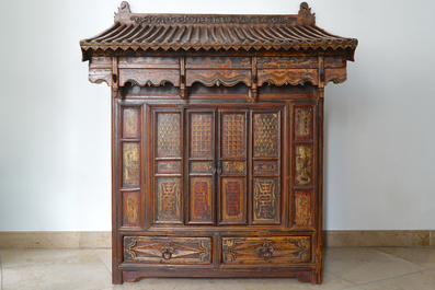 A painted and gilt wood house altar, China, 19th C.