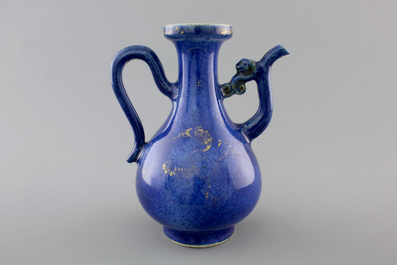 A Chinese blue poudre gold-painted jug, Kangxi, ca. 1700