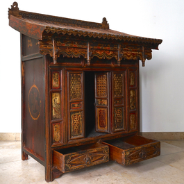 A painted and gilt wood house altar, China, 19th C.