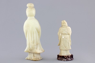 A group of various Chinese and Japanese carvings in soapstone, ivory and jadeite, 19th C.