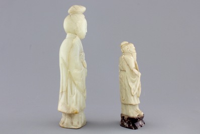 A group of various Chinese and Japanese carvings in soapstone, ivory and jadeite, 19th C.
