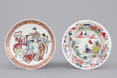 A nice set of three Chinese porcelain cups and two saucers, Yongzheng-Qianlong, 18th C.