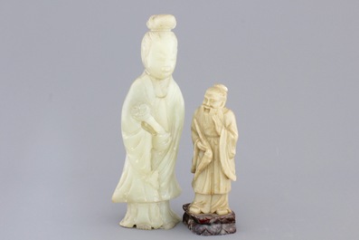 A group of various Chinese and Japanese carvings in soapstone, ivory and jadeite, 19th C.