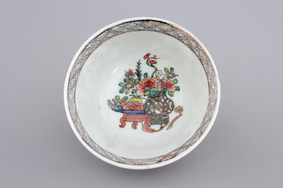 Two Chinese cups and saucers together with a faux-bois saucer, Yongzheng, 1722-1735