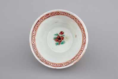 Two Chinese cups and saucers together with a faux-bois saucer, Yongzheng, 1722-1735