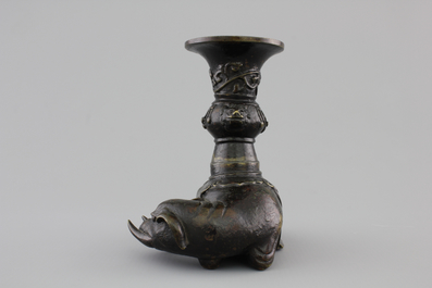 A Chinese bronze incense burner modeled as a reclining elephant, Ming Dynasty, 16/17th C.