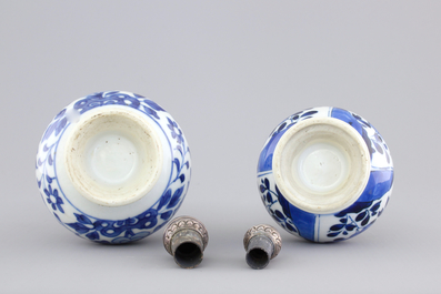 Two Chinese porcelain silver-mounted water sprinklers for the Islamic market, Kangxi