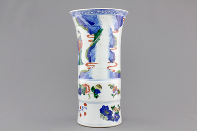 A Chinese wucai porcelain beaker vase, Transitional period, 17th C.