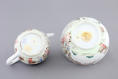 A Chinese famille rose porcelain bowl and matching teapot, Yongzheng, 1722-1735