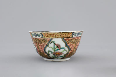 Two Chinese cups and saucers together with a faux-bois saucer, Yongzheng, 1722-1735