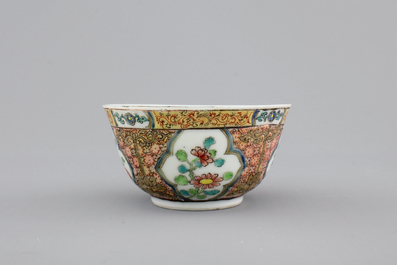 Two Chinese cups and saucers together with a faux-bois saucer, Yongzheng, 1722-1735