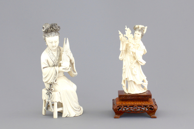 Four fine Chinese carved ivory figures, 19th and early 20th C.