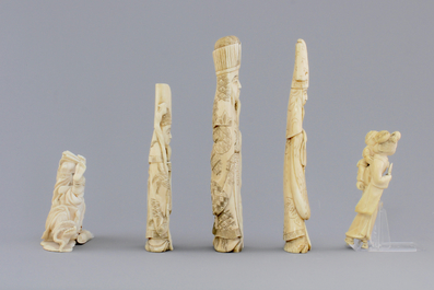 A good set of five Japanese carved ivory figures, 19th C.