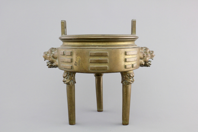 A Chinese bronze tripod incense burner with trigrams, 18/19th C.