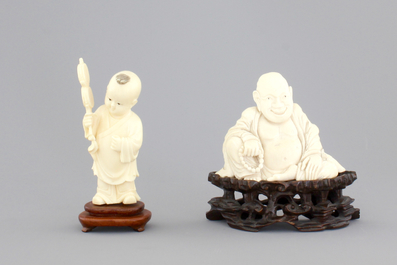 Four fine Chinese carved ivory figures, 19th and early 20th C.