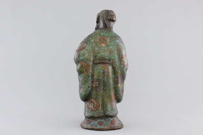 A Chinese bronze and cloisonne figure of an immortal, 18/19th C.