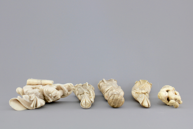 A good set of five Japanese carved ivory figures, 19th C.