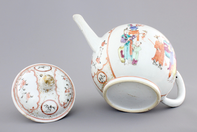 A Chinese export porcelain mandarin pattern teapot, 18th C.