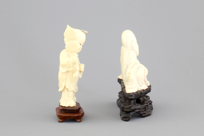 Four fine Chinese carved ivory figures, 19th and early 20th C.