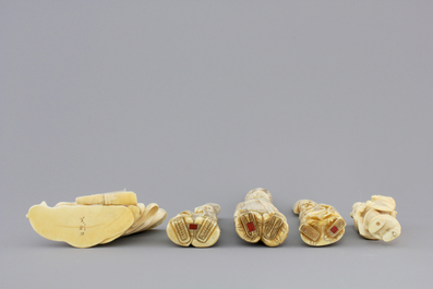 A good set of five Japanese carved ivory figures, 19th C.