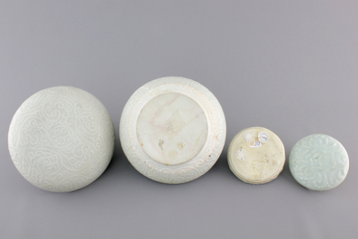 Two round Qingbai boxes with covers, Song and Yuan Dynasty