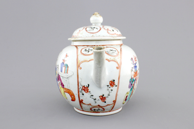 A Chinese export porcelain mandarin pattern teapot, 18th C.