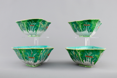 Four Chinese porcelain bat-shaped bowls, 19th C.