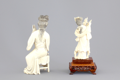 Four fine Chinese carved ivory figures, 19th and early 20th C.