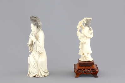 Four fine Chinese carved ivory figures, 19th and early 20th C.