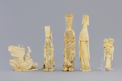 A good set of five Japanese carved ivory figures, 19th C.