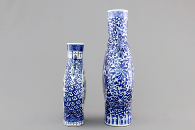 Two Chinese porcelain blue and white moon flasks, 19th C.